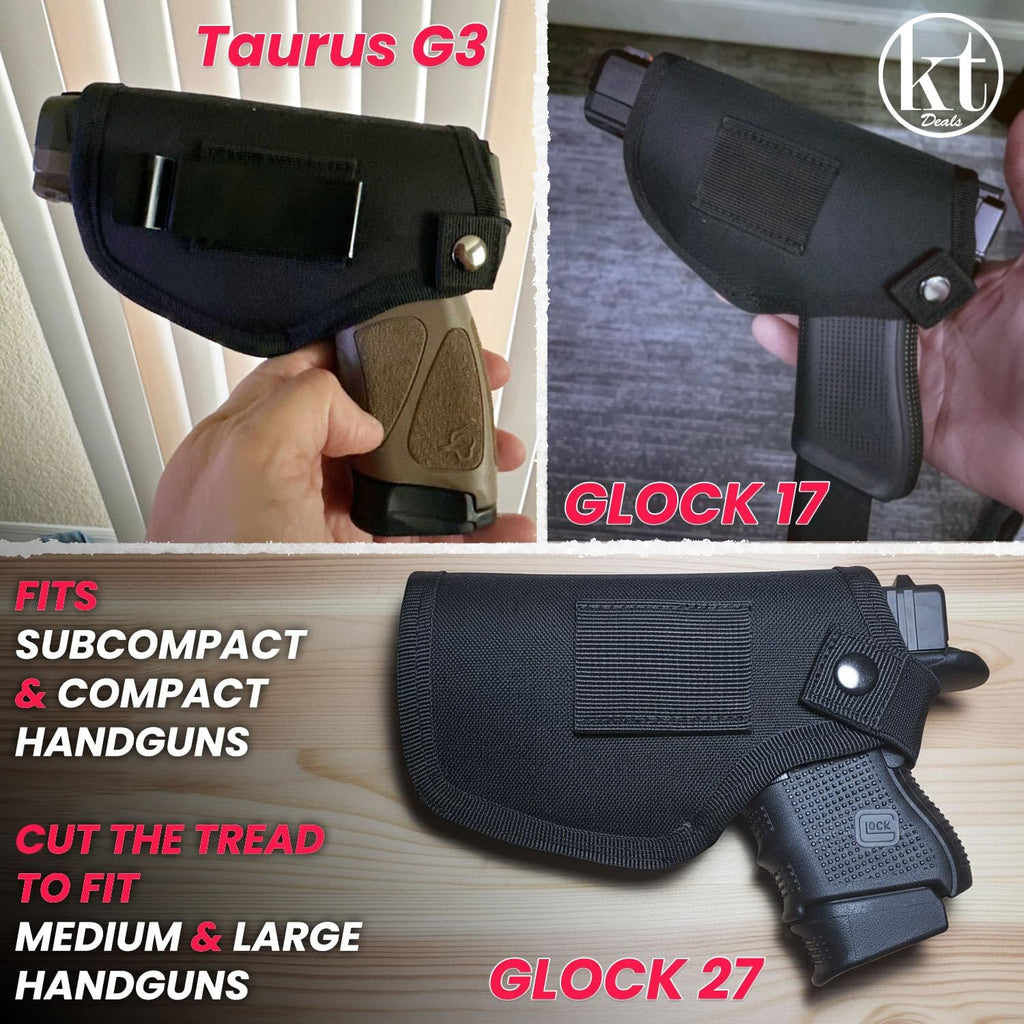 Universal Gun Holster - IWB/OWB Waist Belt Pistol Holster for Glock 380 & 9mm - Right/Left Hand Draw
