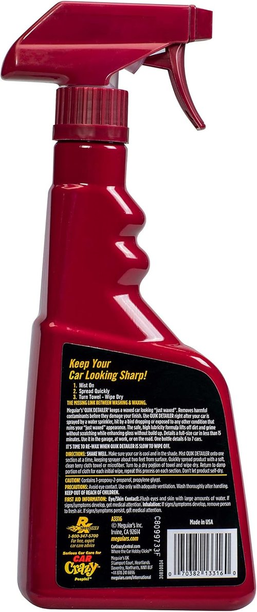 Meguiar's Quik Detailer - Easy Car Spray Detailer for Dust & Smudges | Enhances Shine, 16 Oz