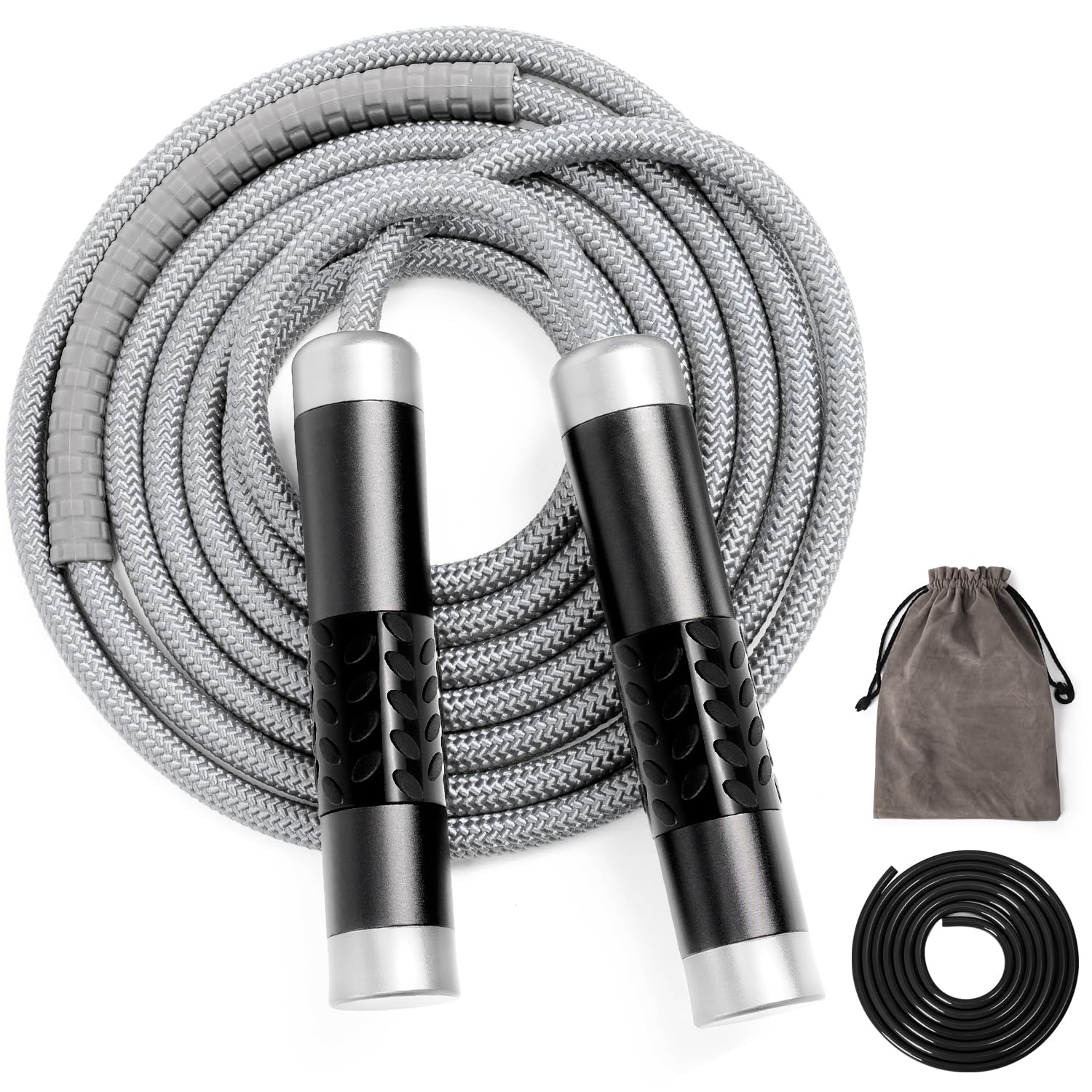 Reedvales 1LB Weighted Jump Ropes for fitness Women Men, Aluminum Handles for MMA, Boxing, CrossFit, Weight-loss Workouts, Tangle-Free Ball Bearing Rapid Speed Skipping Jump Rope with Adjustable 9mm Cotton & PVC Cord, Black