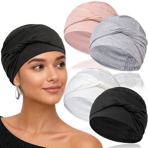 BCHRTOIP 4 Pcs Stretch Chemo Headwear for Women, Soft Cancer Hat for Hair Loss