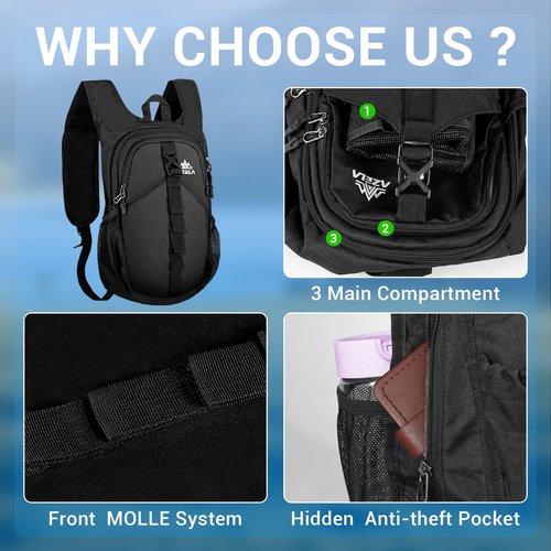 FUNANASUN 16L Ultra-Lightweight Foldable Waterproof Hiking Backpack For Women Men Small Backpack For Hiking Commuting Travel, Black