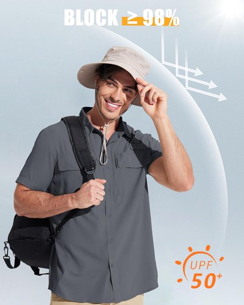 MAGCOMSEN Men's Fishing Shirt - UPF 50+ Sun Protection | Quick Dry, Short Sleeve, Ideal for Hiking & Safari