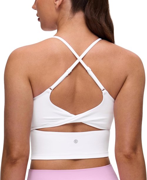 CRZ YOGA Butterluxe Crop Tank Top for Women - Padded Adjustable Straps | Longline Yoga Sports Bra