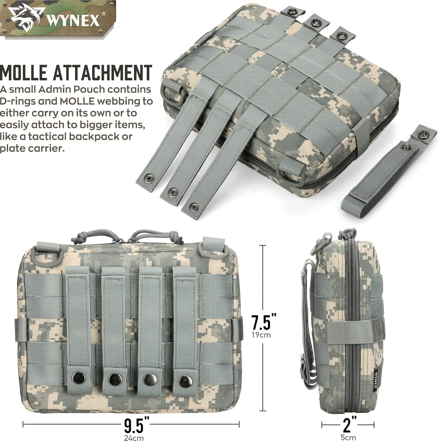 WYNEX Tactical Admin Molle Pouch - Durable 1000D Nylon Medical EDC Utility Bag for Hiking & EMT Use