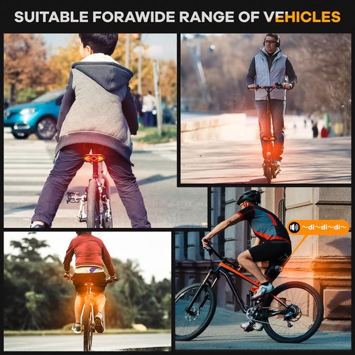 Hcikoat Bike Tail Light with Turn Signals USB Rechargeable Bike Turn Signals 120 Lumens Ultra Bright LED Turn Signals for Bicycle 5 Mode with 10PCS Safety Reflective Tape for Cycling Electronics