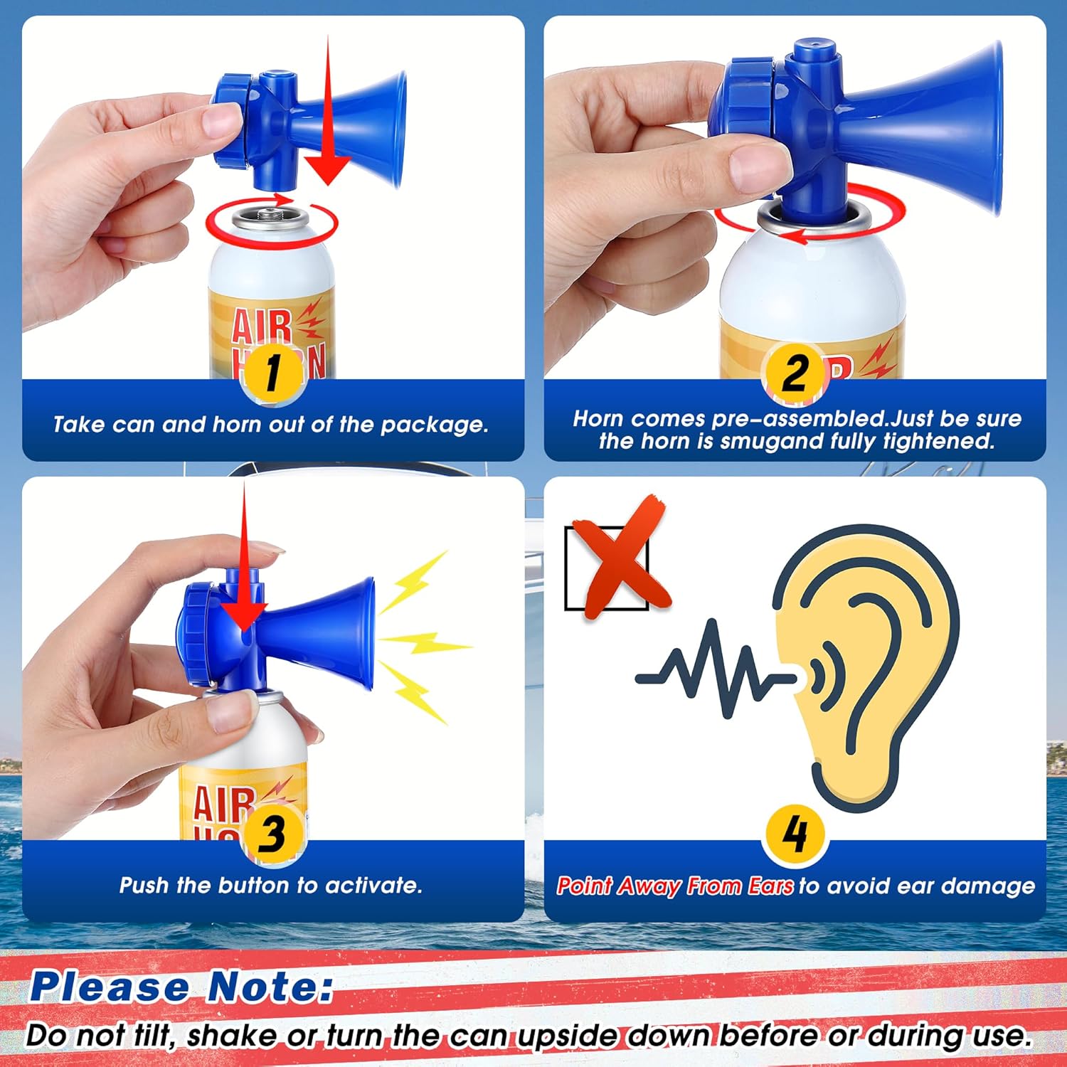 Air Horn 2-Pack - 122dB Loud Marine Safety Horns | Ideal for Boating, Camping & Hiking