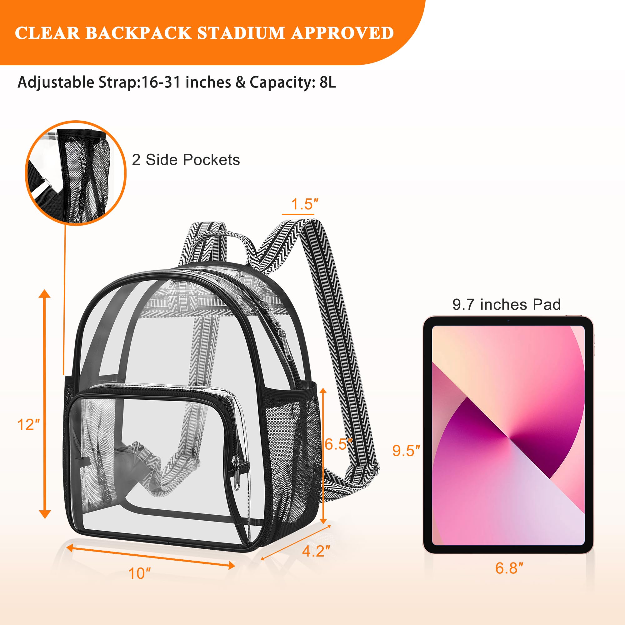 Lyingflat Clear Backpack for Stadium Events 12x12x6 Small Clear Backpack for Concert Sport Events Work Travel, Green Block