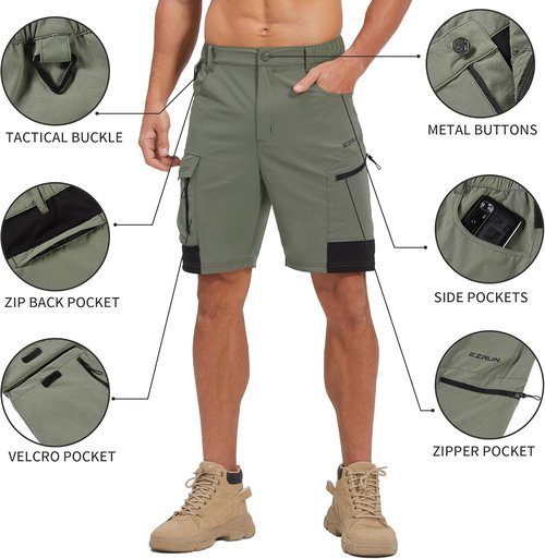EZRUN Men's Tactical Cargo Shorts - Quick-Dry Outdoor Shorts with Multi-Pockets for Fishing & Travel
