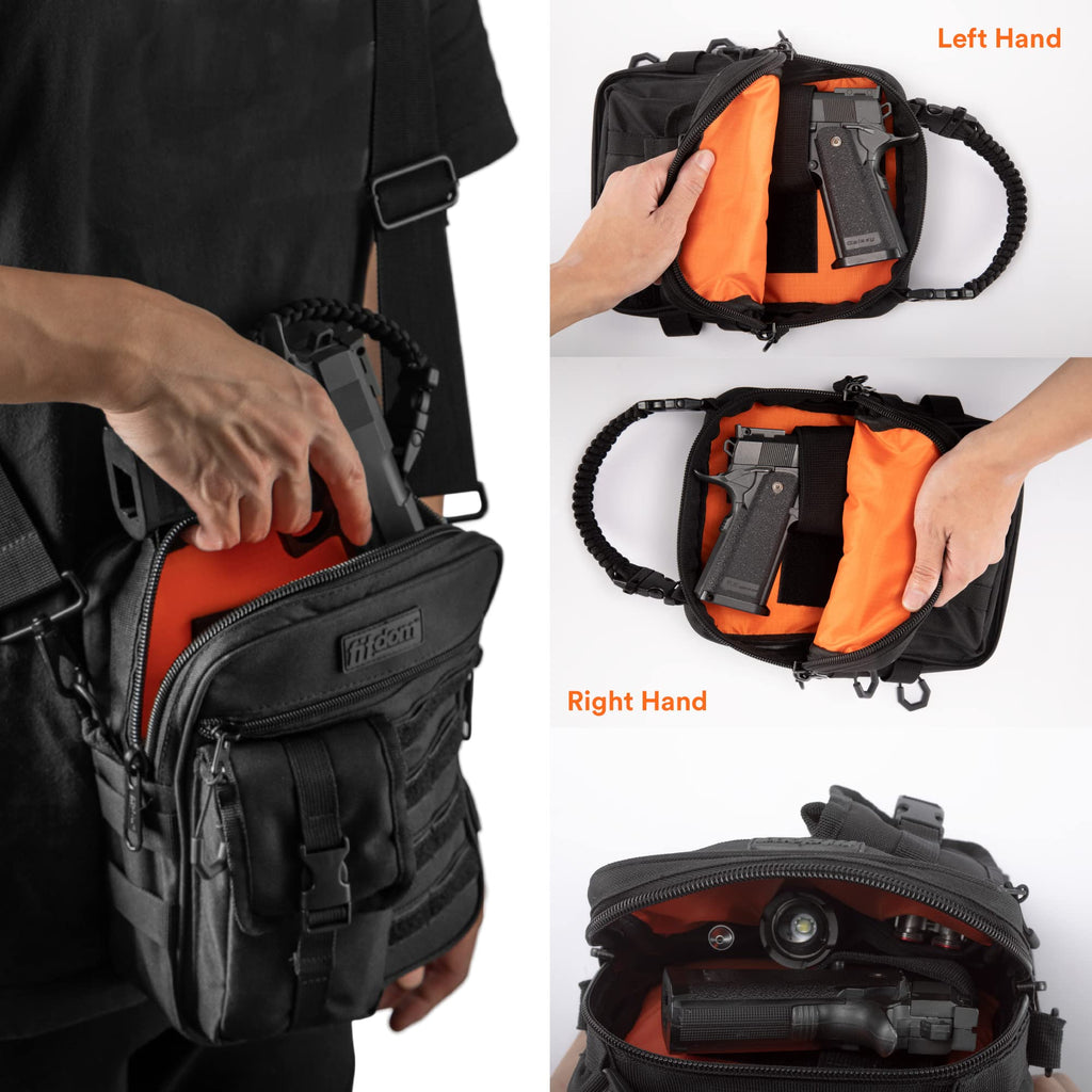 Fitdom Small Tactical Messenger Bag For Men & Women With Gun Holder. This Concealed Carry Bag with Pistol Handgun Holster EDC Has Multiple Ways to Carry as Sling, Shoulder, Crossbody & Side Bag