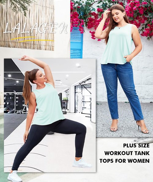 LALAGEN Womens Plus Size Workout Tank Tops Loose Fit Sleeveless Athetic Running Exercise Shirts Light Green 3XL