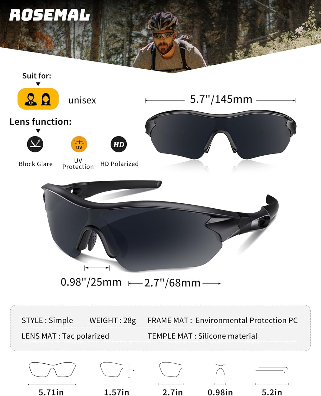 Polarized Sports Sunglasses - UV400 Protection for Men, Women & Youth | Ideal for Baseball, Running & Cycling