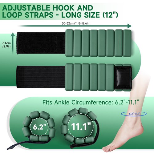 Weighted Bangles for Wrist and Ankle Weights for Women 0.5LB Each (Set of 2) | Workout Weights for Yoga, Pilates & Walking | Leg & Arm Weights Men GREEN