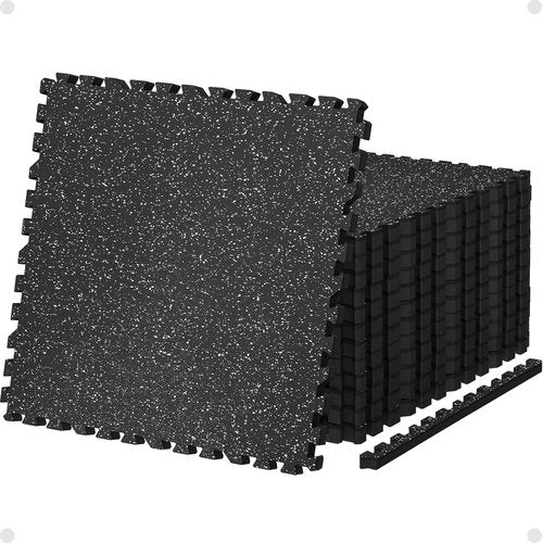 AIRHOP Exercise Equipment Mats - 0.79in Thick, 48 Sq Ft Interlocking Rubber Tiles | Black & White Gym Flooring