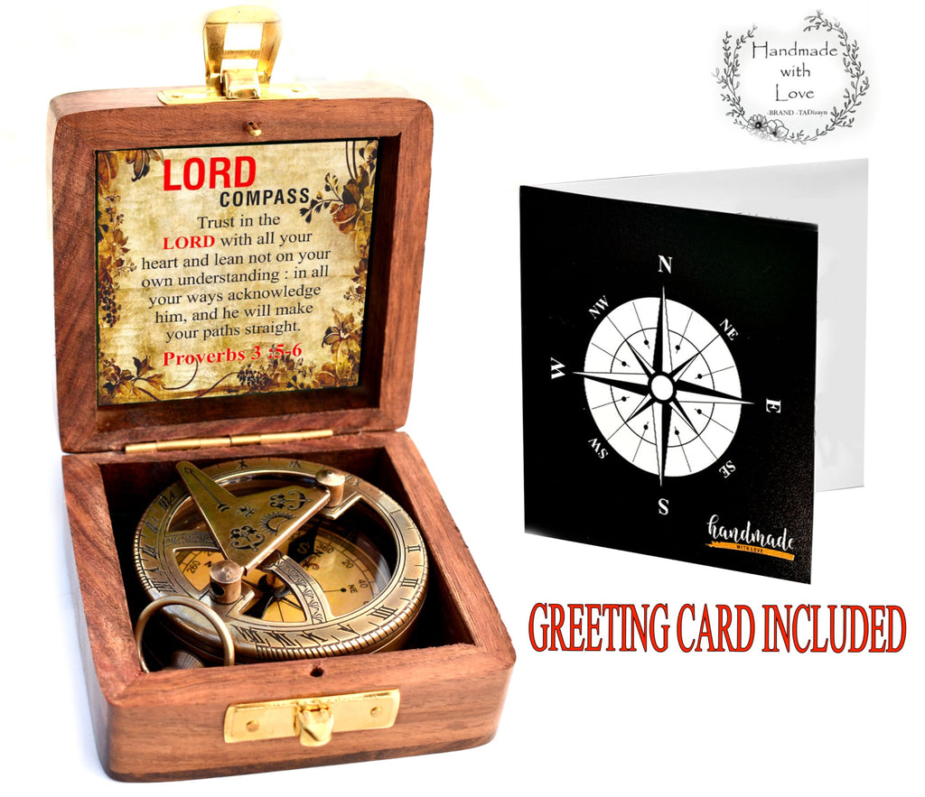 Trust in The Lord-Proverbs 3: 5-6 verse Engraved Sundial Clock in Box Sun Clock Ship Replica Watch, Sundial Compass, Gift Compass, 2025 Graduation Gifts- Baptism Gifts Compass for Women Mens Boy Girls