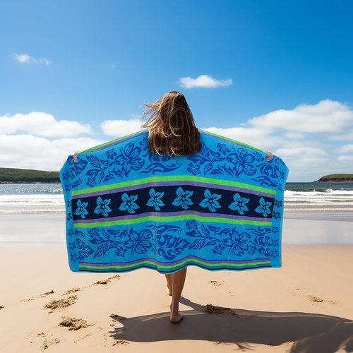 COTTON CRAFT Oversized Beach Towel - XL 39 x 68 Inches | 100% Cotton Jacquard Velour - Super Soft Tropical Hibiscus Design