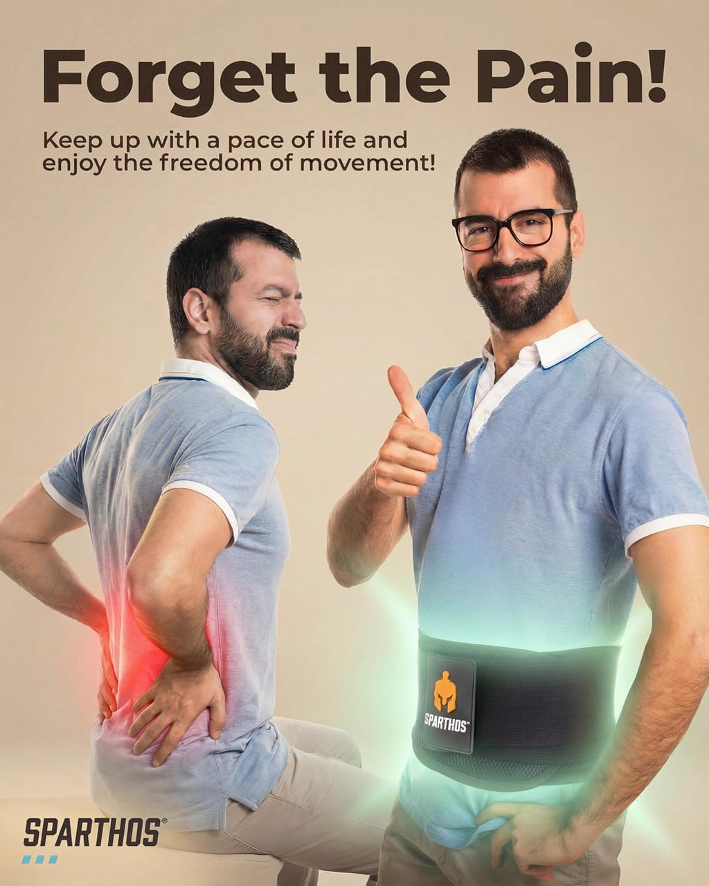 Sparthos Back Brace for Lower Back Pain Relief - Breathable Lumbar Support Pad | Fits 44–52" Waist (Large)