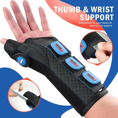 FEATOL Carpal Tunnel Wrist Brace - Night Support Thumb Spica Splint for De Quervains | Small/Medium, Black/Blue