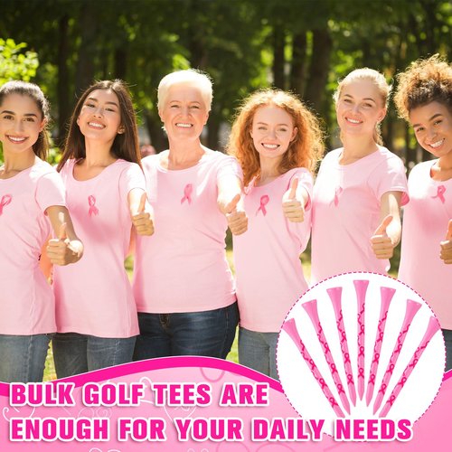 LaRandom 100 Pcs Breast Cancer Awareness Golf Tees 3 1/4" Pink Ribbon Golf Tees Funny Bamboo Golfing Gifts for Women Golfer