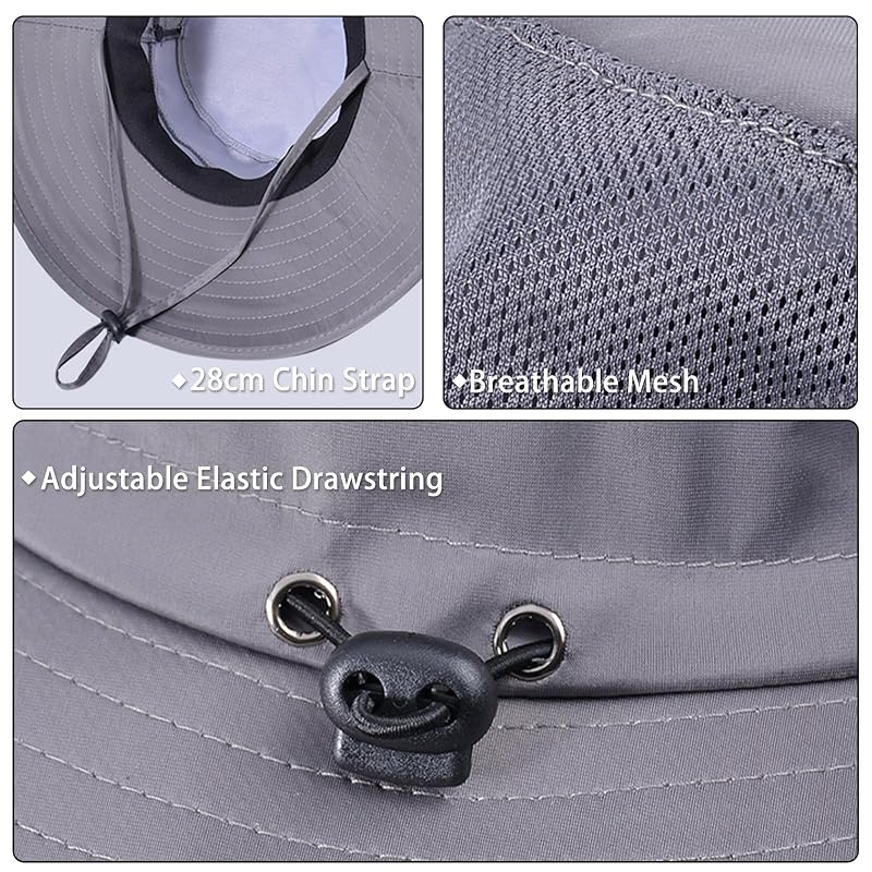 Light Grey Cooling Sun Hat for Men & Women - Wide Brim Foldable Boonie Hat for Fishing Hiking