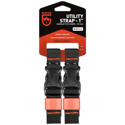 GEAR AID Utility Straps with Side-Release Buckle, Secure and Compress Camping, Biking, Hunting, Boating Gear, 1" Width, 24" Length