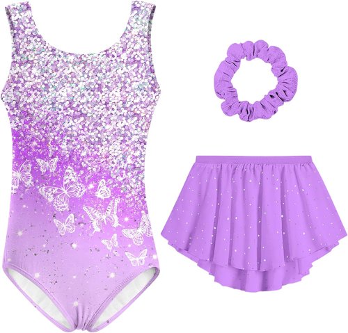 Idgreatim Girls Gymnastic Leotard - Ballet Dance Dress with Removable Skirt & Scrunchie | Ages 4-11