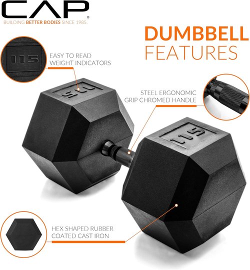 CAP Barbell Coated Hex Dumbbell Weight - Single | 10-120 lbs | Multiple Options