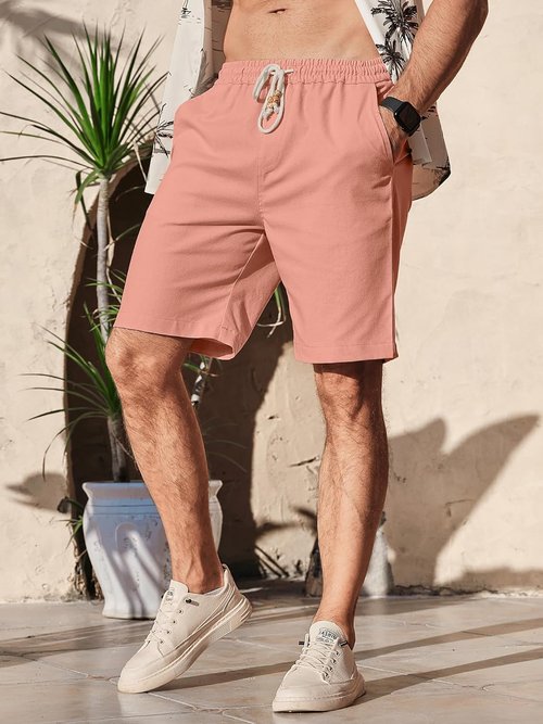 Comdecevis Men's Linen Shorts - Casual Elastic Waist with Pockets for Summer Beach & Yoga | Lightweight Comfort