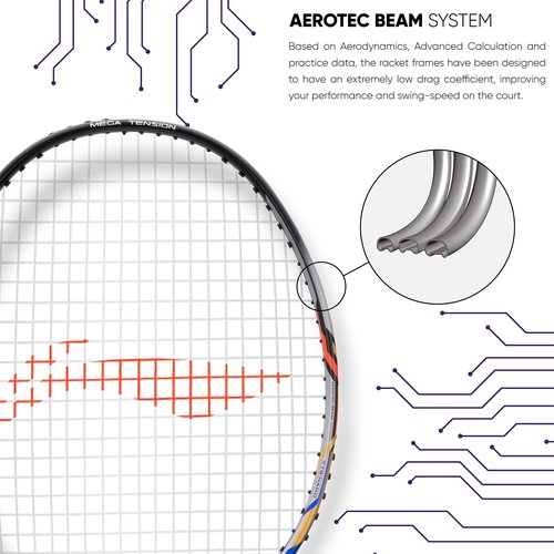 Li-Ning Turbo 99 Carbon Fibre Strung Badminton Racket with Full Racket Cover (Blue/Black) | For Intermediate Players | 84 grams | Maximum String Tension - 30lbs