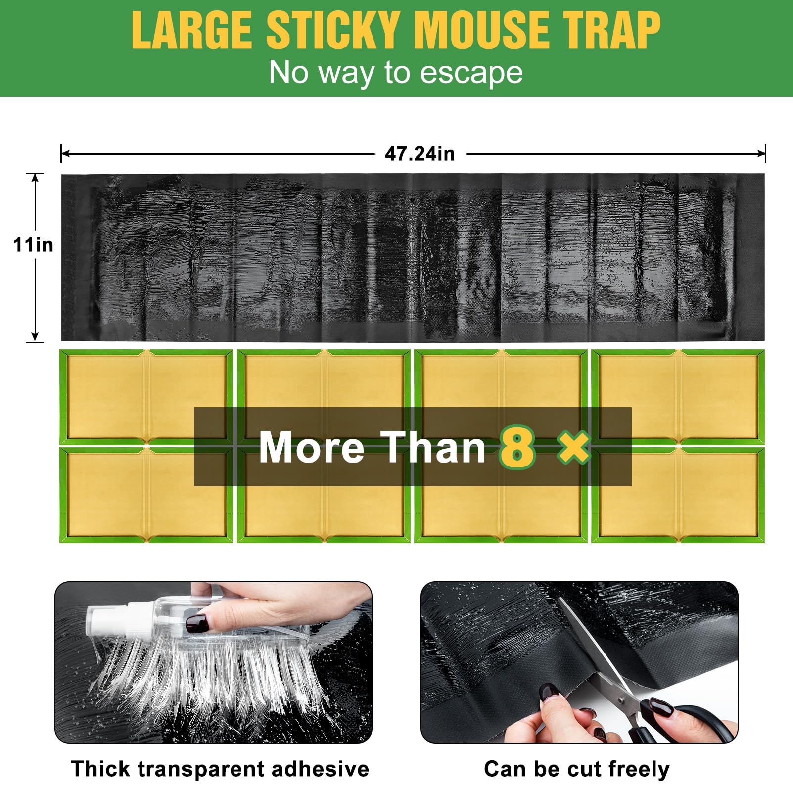 10 Pack Sticky Mouse Trap, Super Large 47.2 * 11'' Glue Traps for Mice, Peanut Taste Pheromone Rats Traps Indoor for Home, Rodent Snakes Spiders Roaches