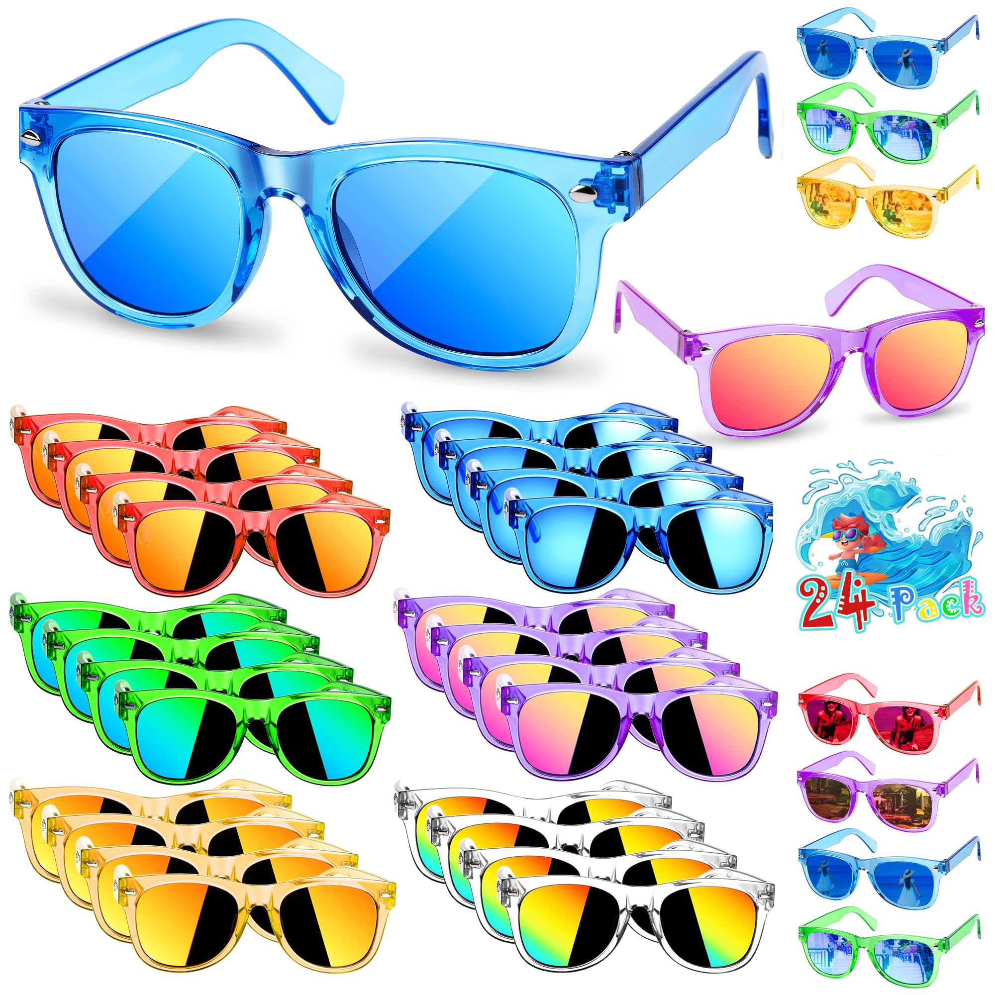 OLIKER Kids Sunglasses Bulk Party Favors,24 Pack Boys Girls Sunglasses for Kids Age 3-8 with UV 400 Protection,Birthday Party Supplies