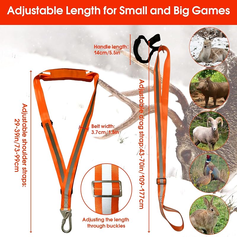 Heavy Duty Deer Drag Harness with Rope - 400 lb Capacity, Adjustable Strap Set - 1 Set (Variation of THIS listing)