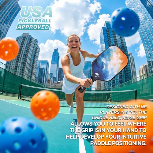 Pickleball Paddles Set of 2 - USAPA Approved Fiberglass Pickleball Paddles Set with 2 with SRT Pro Polymer Honeycomb Core, 4 High-Performance Pickleballs, Carrying Bag and 2 Grip Tapes
