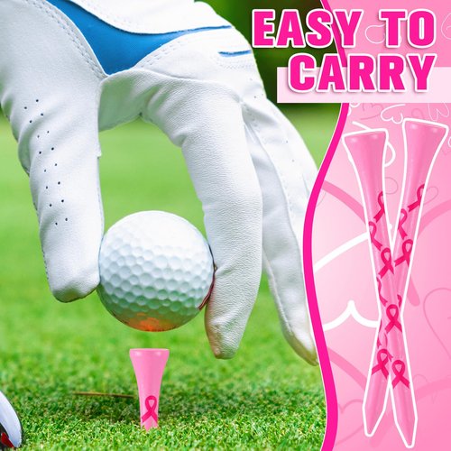 LaRandom 100 Pcs Breast Cancer Awareness Golf Tees 3 1/4" Pink Ribbon Golf Tees Funny Bamboo Golfing Gifts for Women Golfer