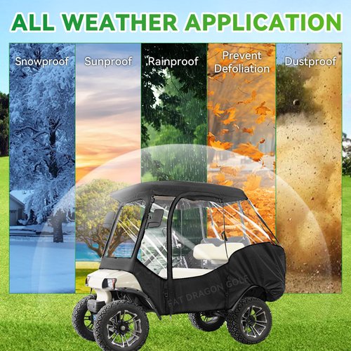 Panglong 4 Passenger Club Car DS Enclosure, Polyester Enclosure with 2 Zipper Door and 4 Side Clear Windows, Waterproof DS Rain Cover fit 4 Passenger Club Car DS Golf Cart