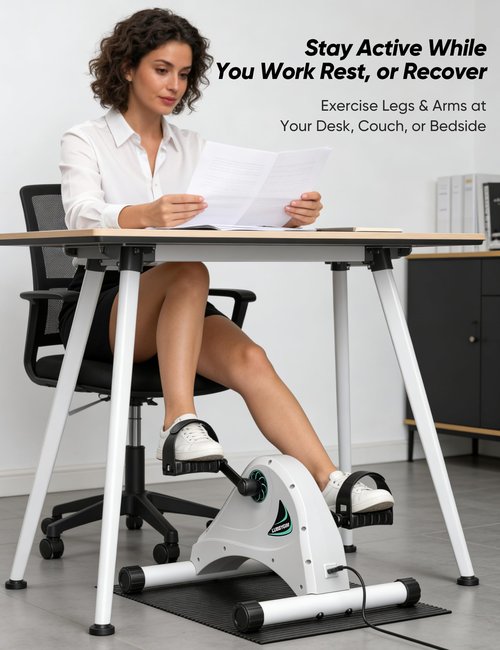 LUBBYGIM Mini Exercise Bike, Under Desk Bike Pedal Exerciser for Seniors & Physical Therapy, Electric Motorized Foot Pedal Machine for Arm and Leg Fitness, 6 Speed Levels