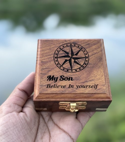 to My Son Engraved Brass Compass with Wooden Box – Inspirational Gift from Dad or Mom – Working Compass for Son – Graduation, Birthday, Christmas, Travel Keepsake Gift