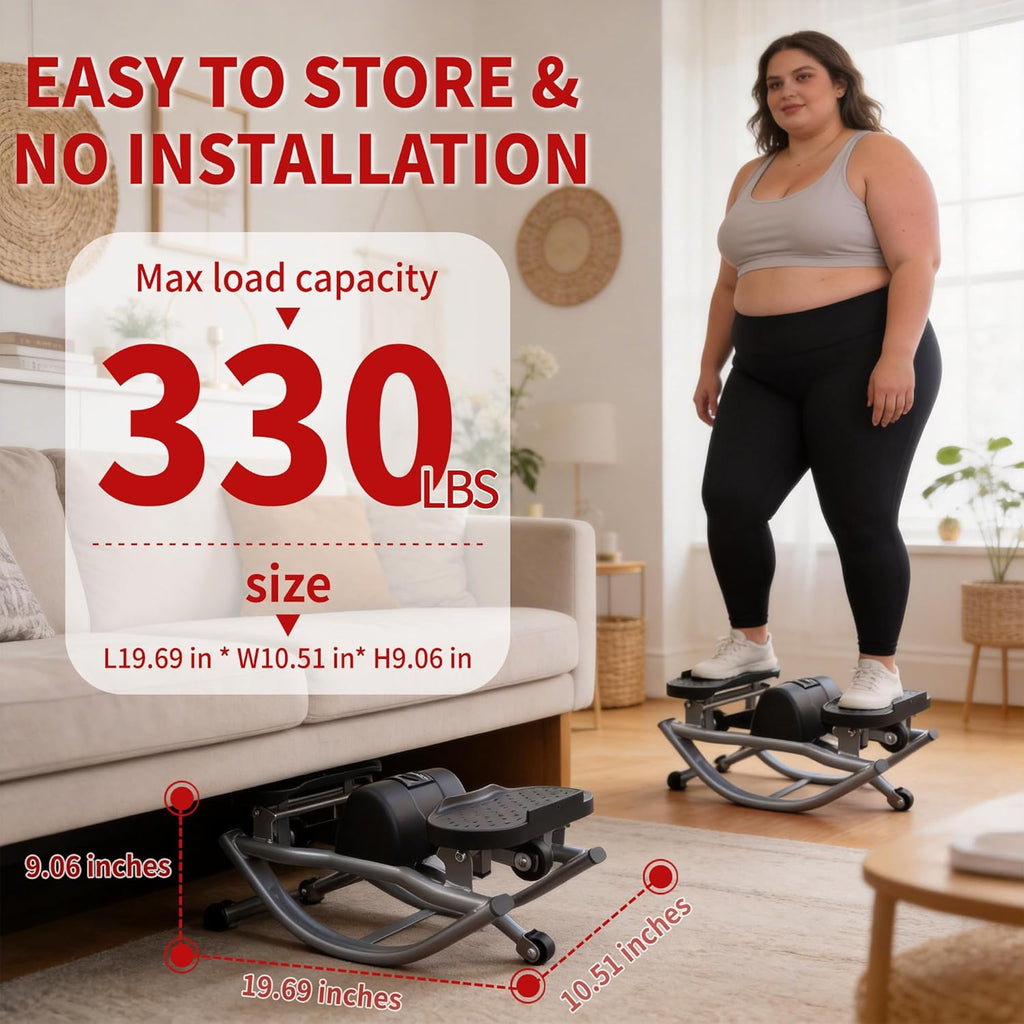 Rock Stepper | Low Impact Side-to-Side Workout Machine - 330LBS Capacity with Resistance Bands & Non-Slip Mat