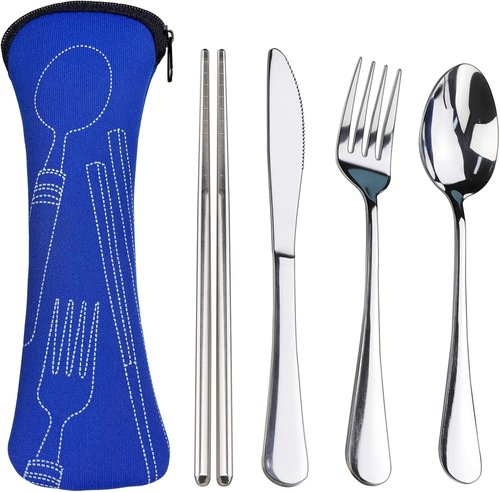Lengnoyp Portable Silverware Set - Premium Stainless Steel Travel Utensils with Case for Camping | Easy to Carry