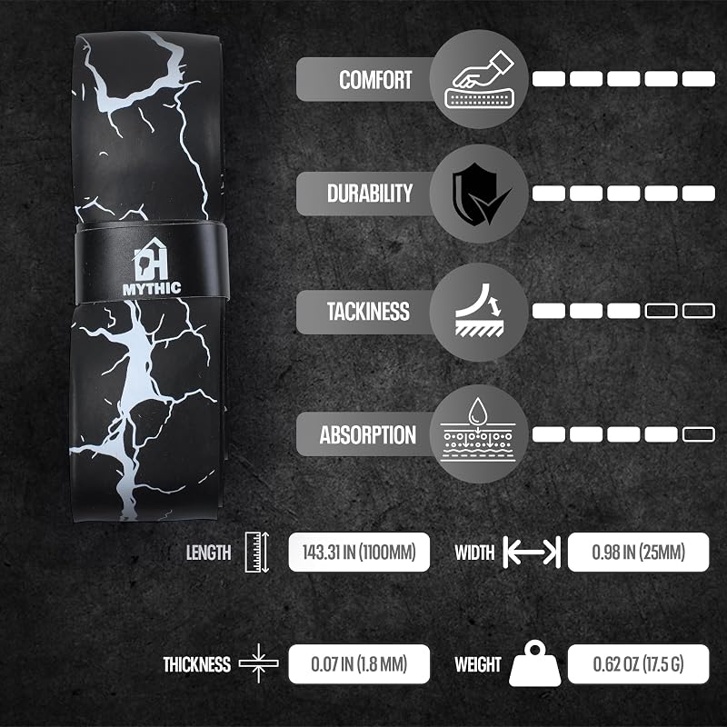 DH Mythic Arcing Lightning Replacement Grip Tape – Cushioned, Anti-Slip Handle Wrap (Black with White Lightning)