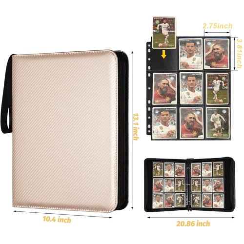 GERMUN 9 Pocket Card Binder - Premium Zip Trading Card Album for MTG, TCG & Sports Cards | Luxury Gold Finish