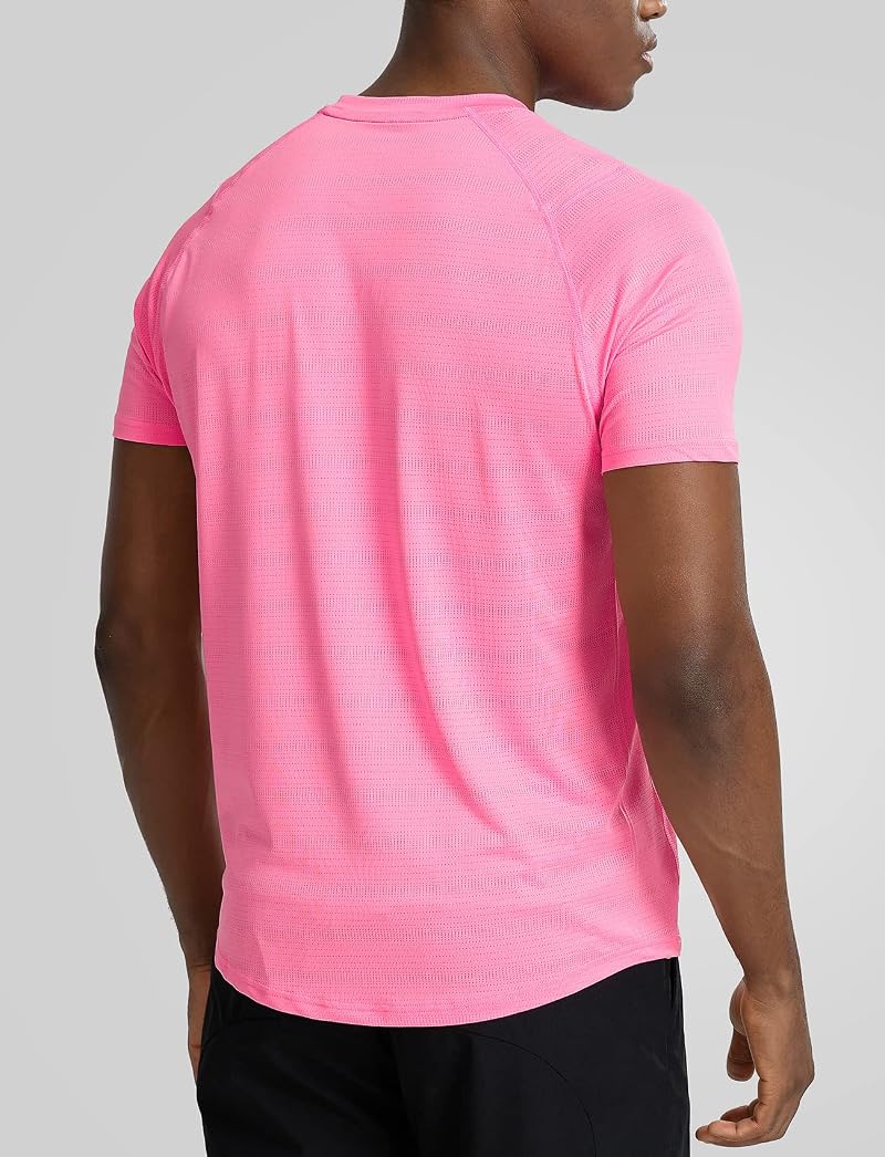 Zengjo Mens Quick Dry Short Sleeve Athletic T Shirt – Pink, Size Large