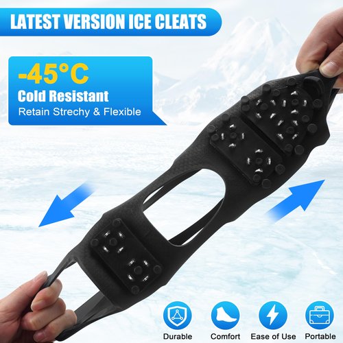 Ice Cleats for Shoes and Boots, Non Slip Ice Shoes Grippers 28 Studs Snow Cleats Crampons for Women Men Ice & Snow Cleats with Adjustable Straps for Winter Hiking Walking Ice Fishing