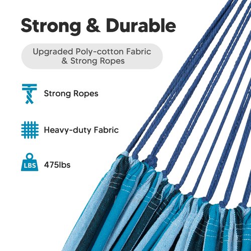 SUNCREAT Hammocks Outdoor Camping Double Hammock, Extra Large 2 Person Hammock for Camping, Blue Stripes