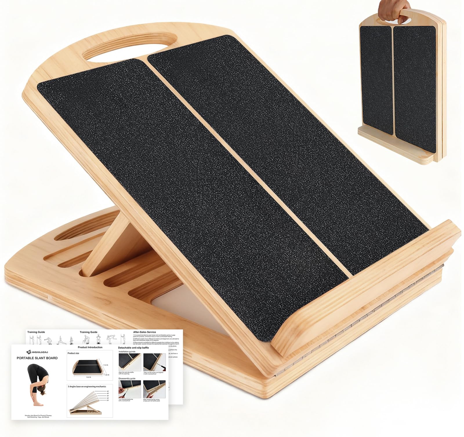 Slant Board for Calf Stretching, Adjustable Wooden Incline Board with Anti Slip Barrier, 300LB Capacity Portable Calf Stretcher for Physical Therapy, Squats, Ankle & Heel Support at Home/Gym