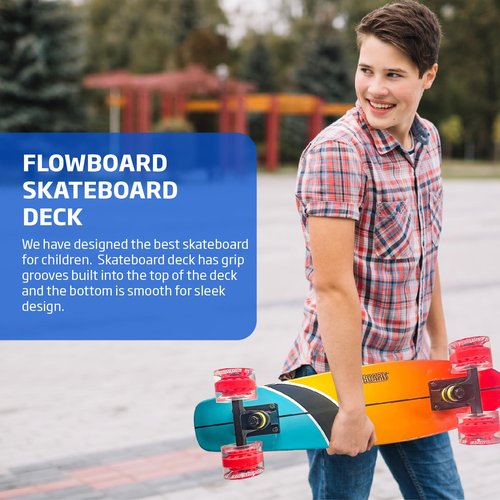 Kids Skateboard 27 Inch Complete Flowboard Skate Board W/Trucks and Light Up Wheels - Custom Scratch Free Graphics Great for Kids, Boys, Girls, Youth and Beginners 27” X 6.25”