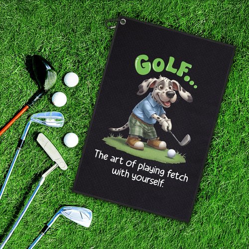 DYJYBMY Golf The Art of Playing Fetch with Yourself Funny Printed Golf Towel for Golf Bags with Clip, Cute Golfing Dog Towel, Golf Towel Gifts for Dog Lovers Golf Lover Golfer Golf Club Men Women