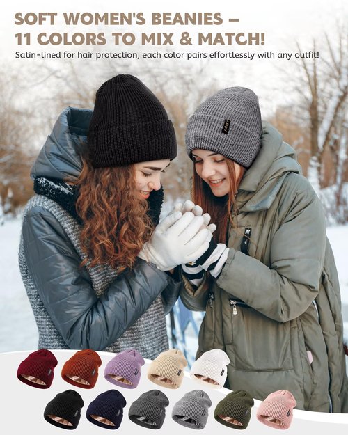 3 Pack Satin Lined Beanie for Women Men, Fashionable Silk Lined Winter Hats for Cold Weather, Warm Cable Knit Skull Cap Cuffed Beanies-01