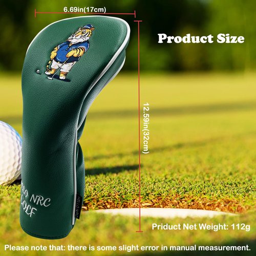 Gbourly Funny Golf Club Classic Green Fat Tiger Driver Head Cover Soft Pebble PU Leather Headcover