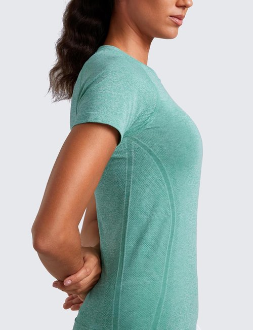 CRZ YOGA Seamless Workout Tops for Women - Breathable Short Sleeve Athletic Tees | Hip Length Gym Shirts