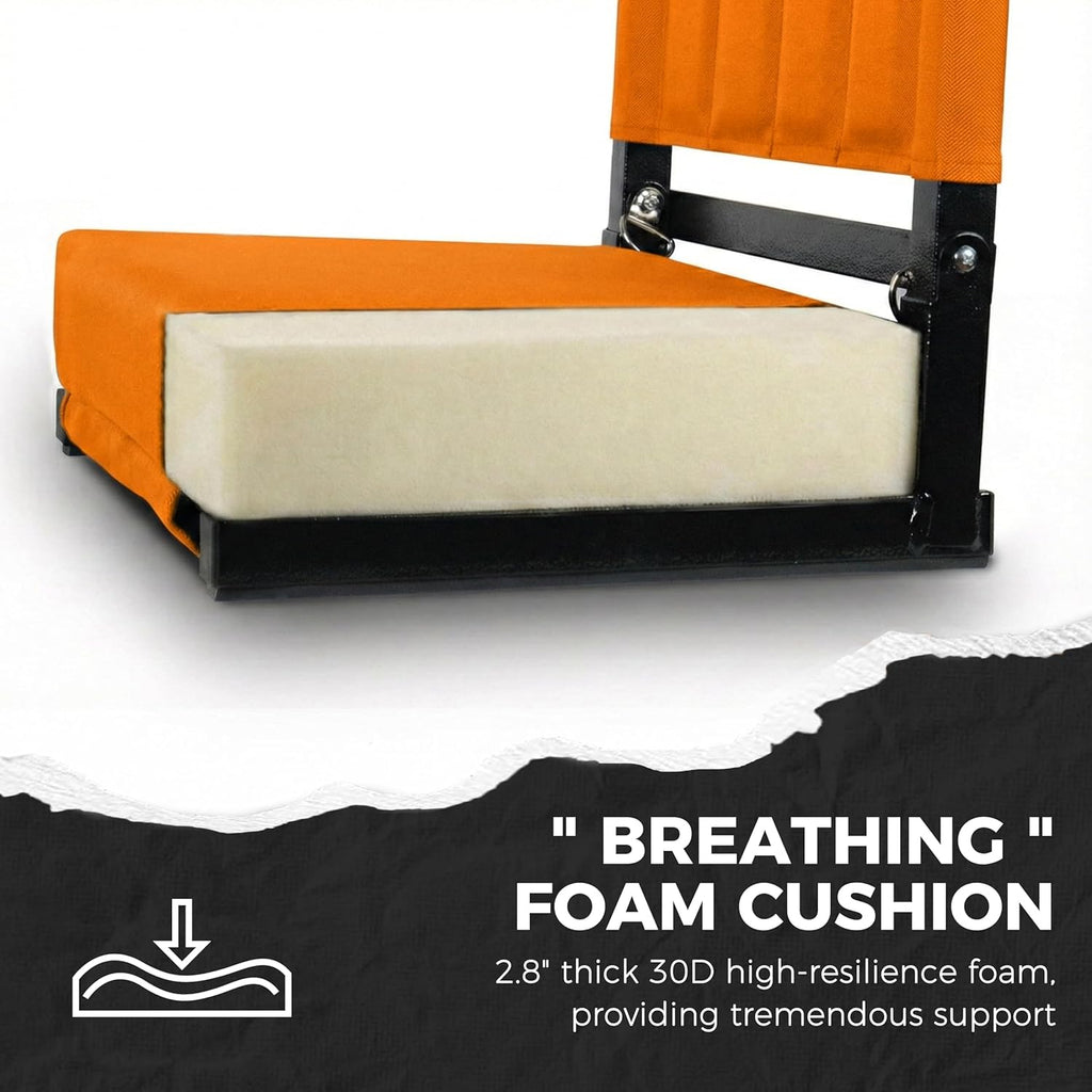 Sport Beats Stadium Seats - Padded Bleacher Chair with Back Support & Shoulder Strap | Orange, 1pc Regular - 17"W x 12"D x 16.5"H